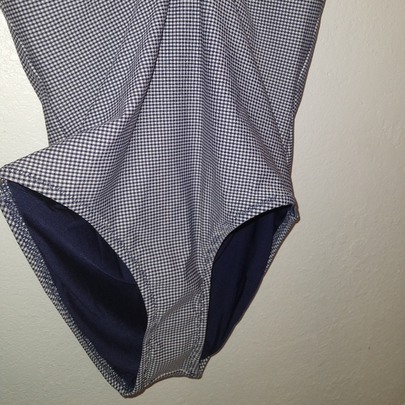 NWT DRAPER JAMES Navy Gingham Keyhole Swimsuit - Picture 5 of 9